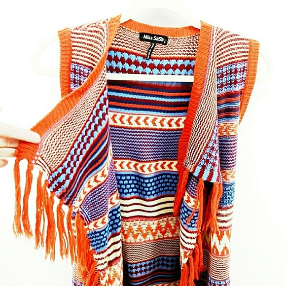 ⭐3/$30 Southwestern Aztec Tribal Fringe Orange Duster S - Picture 4 of 7